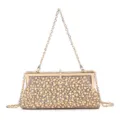 Elegant gold pearl evening clutch bag with sparkling rhinestones and metal chain strap. - 24*3*12 / Light gold