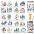 Autocollants de transfert UV DTF hivernaux pour tasses en verre DIY, imperméables. - Lot de 10 Feuilles / Forêt d'Hiver