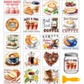 Watercolor coffee baking transfer stickers for DIY glass cups and mugs decoration crafts. - 18 Pieces/Pack / Coffee Cake