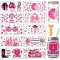 Autocollants de transfert UV DTF pour tasse en verre sensibilisation au cancer du sein DIY. - Lot de 10 Feuilles / Ruban Rose