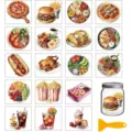 Watercolor food cold transfer stickers set DIY cup decals with glass jar and scraper tool - 18 Pieces/Pack / Fast Food