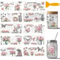 Autocollants transfert papillon rose vintage pour bocal en verre décoration DIY 1pc - Lot de 10 Feuilles / Fleur Vintage