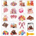 Watercolor candy cold transfer stickers DIY decorative decals for glass cups and jars crafts - 18 Pieces/Pack / Dreamy Candy
