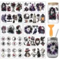 Autocollants de transfert UV DTF style sombre gothique pour décoration de pot en verre. - Lot de 10 Feuilles / Crâne Gothique