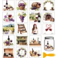 Watercolor hand painted cold transfer stickers DIY decorative sticker for glass cup jar - 18 Pieces/Pack / Wine