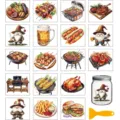 Watercolor hand-painted cold transfer sticker DIY decorative decals for glass cups and jars crafts. - 18 Pieces/Pack / BBQ Food