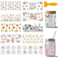 Vue détaillée de feuilles d'autocollants de transferts floraux et papillons DIY - Lot de 10 Feuilles / Fleur de Papillon