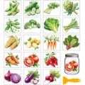 Detailed view of watercolor vegetable stickers sheet with various designs, perfect for DIY cups. - 18 Pieces/Pack / Vegetable