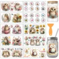 Stickers transfert hiboux pour tasses en verre DIY autocollants décoratifs UV DTF loisirs - Lot de 10 Feuilles / Hibou Mignon