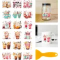 Waterproof UV DTF cup wrap rub on transfers stickers with cute cartoon designs for DIY mugs. - 18 Pieces/Pack / Drink
