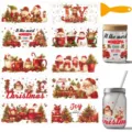 Autocollants de transfert UV DTF de Noël pour tasses en verre, autocollants de bricolage. - Lot de 10 Feuilles / Noël 2