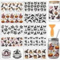 Stickers de transfert UV DTF d'Halloween pour tasses en verre ensembles de décoration. - Lot de 10 Feuilles / Halloween 1
