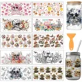 Autocollants de transfert motif crâne et fleurs pour tasse en verre bricolage étanches - Lot de 10 Feuilles / Halloween 2