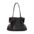 Borsa a tracolla marrone retro da donna grande capacità elegante borsa tote con ciondolo. - Con Ciondolo / Ebano Caffè