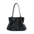 Borsa Tote in Morbida Pelle Nera Casual Lavoro Tracolla Grande Capacità Borsa - Senza Ciondoli / Nero
