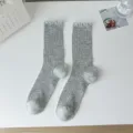 Calzini grigi con volant, estate sottile maglia a costine per donne stile dolce. - Taglia unica / Grigio chiaro