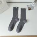Calzini a costine grigio scuro donna estate sottile bordo volant stile balletto carini calzini - Taglia unica / Grigio scuro