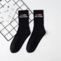 Black cotton crew socks featuring embroidered heart and letter design, comfortable daily wear. - I Love My Girlfriend / Black