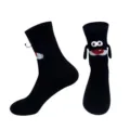 Simpatici calzini neri con occhi 3D e mani magnetiche per coppie dal design divertente. - Taglia unica / Calze Tenersi per Mano / Naso Rosso Nero (Calze Nude)