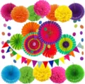 Ensemble de éventails en papier pompons et guirlande pour fête mariage anniversaire - Ensemble Multicolore / Ensemble de 20 Pièces