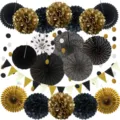 Ensemble éventail en papier noir or décoration de fête 20pcs anniversaire mariage déco - Ensemble Noir / Ensemble de 20 Pièces