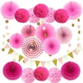 Ensemble de pompons et éventails en papier de soie rose pour fête mariage décoration - Combo Rose / Ensemble de 20 Pièces