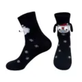 Calzini invernali neri in cotone con design 3D di Babbo Natale e funzione calamita per coppie. - Taglia unica / Calze Tenersi per Mano / Natale Nero (Calze Nude)