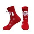 Calzini da donna rossi in cotone natalizi con magnete e design a cartone animato 3D per l'inverno. - Taglia unica / Calze Tenersi per Mano / Natale Rosso (Calze Nude)