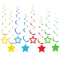 Colorful hanging star spiral decorations for birthday party and holiday ceiling decor. - Glitter Star Spiral Hanging Ornaments Set / Colorful