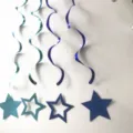 Decorazioni sospese a spirale con stelle glitterate per feste di compleanno ed eventi. - Set di Ornamenti Sospesi a Spirale con Stelle Glitterate / Blu Chiaro e Blu Reale