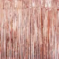 Cortina de flecos de lámina de oro rosa fiesta fondo brillante serpentinas decoración - 1 m de ancho, 2 m de alto / Rosa oro