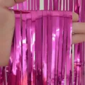 Hot pink foil fringe curtain metallic tinsel backdrop for birthday party wedding decorations - Rose Red