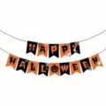 Dettaglio ghirlanda decorazione festa Halloween, bandierine nere arancioni zucca fantasma. - Striscione Buon Halloween Carnevale