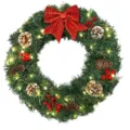 Ghirlanda di Natale artificiale con pigne bacche rosse luci LED decorazione festa - 40CM / Ghirlanda di Natale Con Luci
