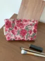 Vintage Floral Jacquard Cosmetic Pouch Zip Makeup Bag Retro Toiletry Storage Organizer Box - M / Vintage Red Rose