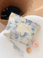 Chic floral jacquard cosmetic bag with secure zipper, perfect portable travel makeup pouch. - L / Blue Gold Core