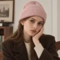 Cozy pink knitted beanie for women, warm wool blend winter slouchy cuff hat stylish accessory. - S (54-56cm) / Pink