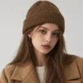 Brown wool blend knit beanie for women and men, solid color winter warm slouchy watch cap. - S (54-56cm) / Camel Brown
