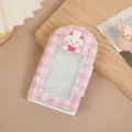 Rosa karierter 3-Zoll Photocard Holder mit süßem Kaninchen Mini Fotoalbum Sammler - Rosa