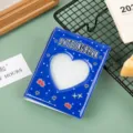 Blue 3-inch mini photocard holder album with heart cutout, cute star idol photo storage book. - 3 Inch 32 Pockets Heart Cutout / Bright Blue Bear
