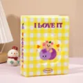 Yellow plaid 3-inch photocard collect book binder cute bear mini photo album 80 pockets - 3 Inch 80 Pockets Hollow Flower / Yellow Grid (White Inner Page)