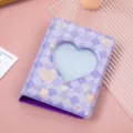 Cute purple plaid mini photocard binder 3 inch heart hollow kpop idol photo album card holder - Happy Purple