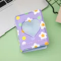 Mini álbum de fotos morado con flores y lunares, ventana de corazón para fotos de 3 pulgadas. - Púrpura Floral Corazón Hueco