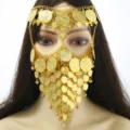 Prachtig Egyptisch gouden munten gezicht ketting detail, etnische kwast hoofddeksel. - Gesneden Gouden Munt Stijl (FD016) / Goud