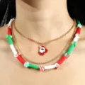 Kerst multi-layer polymeer klei kraal ketting met Kerstman hanger en gouden kettingen. - Kerstman Stijl (0301)