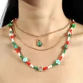 Kerst multilayer kralen ketting met kerstboom hanger, feestelijk mooi accessoire. - Kerstboom Stijl (0303)