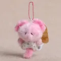 Cute pink plush bear pendant with floral shorts and ball chain, soft furry animal keychain decoration. - Mini Animal Pendant Pink Cat