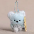 Cute blue plush bear keychain with beaded chain and floral overall, soft mini animal pendant. - Mini Animal Pendant Blue Cat