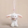 White plush rabbit keychain, cute stuffed animal bag charm with plaid scarf for backpack - Dressed Animal Pendant - Rabbit / Approx 15cm
