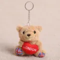 Cute plush teddy bear keychain with London heart and Union Jack feet pendant bag charm accessory - London Bear Keychain - Holding Heart / About 9cm